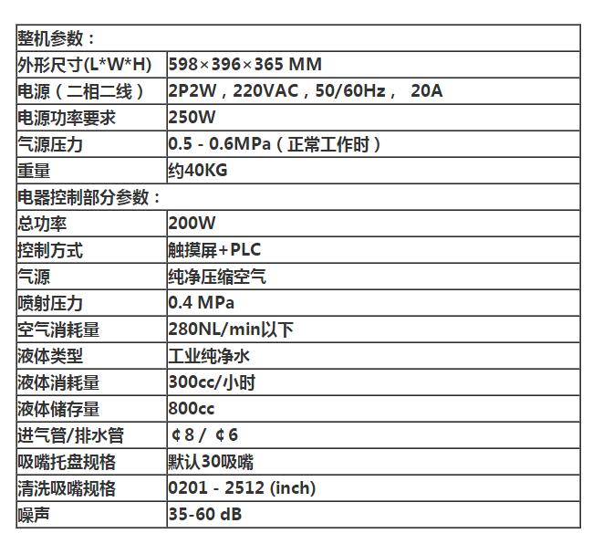 桌面式吸嘴清洗機(jī)設(shè)備參數(shù)